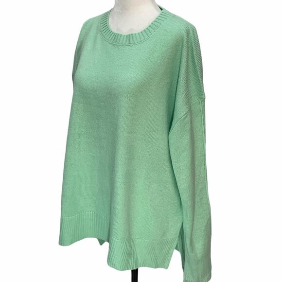 ISAAC Mizrahi💚Crew Neck Green Knit Ling Sleeve Sweater Size L - Picture 2 of 10